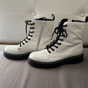 Sincerely Jules White Combat Boots with Black Accents